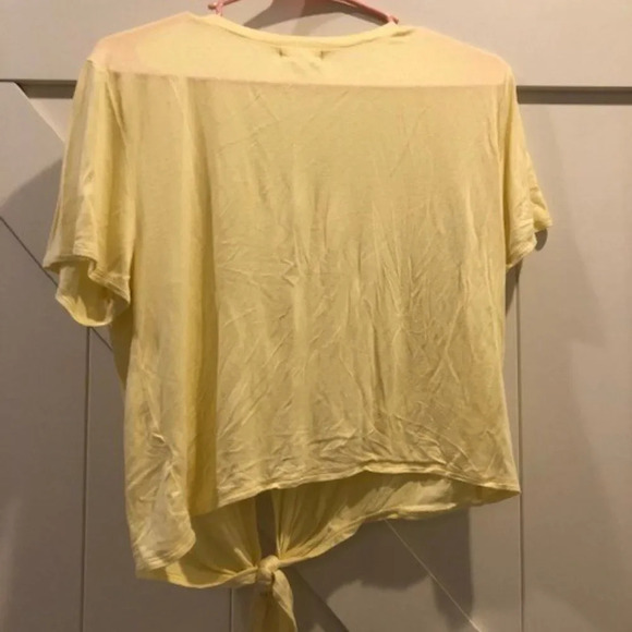 Set 2 Yellow front tie/B&W stripe front knot crop top tee - Picture 3 of 8